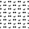 Cherry seamless pattern. Black sign wild berries on white background. Cherries icon. Summer background with berries