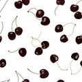 Cherry seamless pattern. Bunches of black juicy berries. Healthy, sweet and delicious food. Texture for printing on