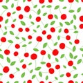 Cherry seamless pattern. Color sign wild berries on white background. Colorful cherries icon. Summer background with berries