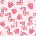 Cherry seamless pattern design. Beautifull tropical berries seamless pattern design.