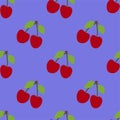 Cherry seamless pattern. Red berry. Fashion design. Food print for kitchen tablecloth, curtain or dishcloth. Hand drawn doodle Royalty Free Stock Photo