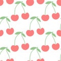 Cherry seamless pattern. Red berry. Fashion design. Food print for kitchen tablecloth, curtain or dishcloth. Hand drawn doodle Royalty Free Stock Photo