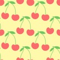 Cherry seamless pattern. Red berry. Fashion design. Food print for kitchen tablecloth, curtain or dishcloth. Hand drawn doodle Royalty Free Stock Photo