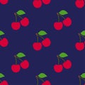 Cherry seamless pattern. Red berry. Fashion design. Food print for kitchen tablecloth, curtain or dishcloth. Hand drawn doodle Royalty Free Stock Photo