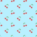 Cherry seamless pattern. Red berry. Fashion design. Food print for kitchen tablecloth, curtain or dishcloth. Hand drawn doodle Royalty Free Stock Photo