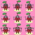 Cute Cherry Knight set dual weapon hand up. Royalty Free Stock Photo