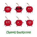 Cherry smiles. Cute cartoon emoticons. Emoji icons