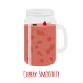 Cherry smoothie in mason jar. Glass with vegetarian detox drink