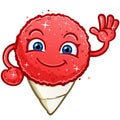 Cherry Snow Cone Waving and Smiling Vector Cartoon Character