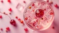 Cherry Soda in Glass with Ice on Pink Background Royalty Free Stock Photo