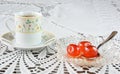 Cherry spoon sweet and greek coffee Royalty Free Stock Photo