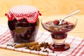 Cherry stewed fruit in the glass bowl