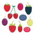 Cherry Strawberry Raspberry Blackberry Blueberry Cranberry Cowberry Goji Grape seamless pattern Fresh juicy berries on white back