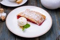 Cherry strudel with ice cream Royalty Free Stock Photo