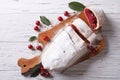 Cherry strudel on a wooden board. horizontal top view Royalty Free Stock Photo