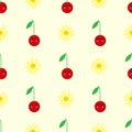 Cherry, sun cartoon seamless childlike pattern