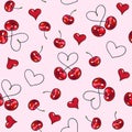 Cherry sweet on a pink background. Seamless pattern for design. Animation illustrations. Handwork Royalty Free Stock Photo