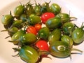 Cherry tomato harvest. Summer is over. Royalty Free Stock Photo