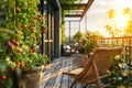 Cherry Tomato Plants on a Balcony Garden at Sunset Royalty Free Stock Photo