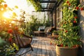 Cherry Tomato Plants on a Balcony Garden at Sunset Royalty Free Stock Photo