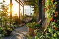 Cherry Tomato Plants on a Balcony Garden at Sunset Royalty Free Stock Photo