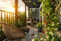 Cherry Tomato Plants on a Balcony Garden at Sunset Royalty Free Stock Photo