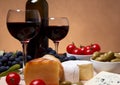 Cherry tomato, red wine and cheese Royalty Free Stock Photo