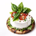 cherry tomatoes, basil leaves, and mozzarella are isolated on a white background. Royalty Free Stock Photo