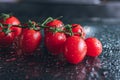 Cherry tomatoes covered by water drops isolated on black background Royalty Free Stock Photo