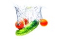 Cherry tomatoes and cucumber dropped in water