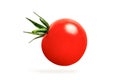 Cherry tomatoes isolate on white. one tomato hanging in close-up, casting a shadow. Royalty Free Stock Photo