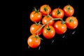 Cherry tomatoes on an isolated black background close-up, fresh harvest. Royalty Free Stock Photo