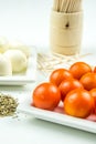 Cherry tomatoes, mozarella and ground basil Royalty Free Stock Photo