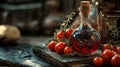 Cherry tomatoes with olive oil in a rustic kitchen setting Royalty Free Stock Photo