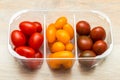 Cherry tomatoes in a plastic container