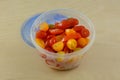 Cherry tomatoes in plastic storage container
