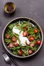 Cherry Tomatoes, poached eggs and herbs mix salad Royalty Free Stock Photo