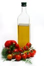 Cherry tomatoes, sweet pepper and olive oil Royalty Free Stock Photo