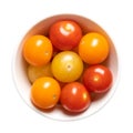 Colorful cherry tomatoes, ready to eat cocktail tomatoes, in white bowl Royalty Free Stock Photo