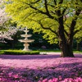 Cherry tree blossom explosion in Hurd Park, Dover, New Jersey. Same trees, with green summer foliage, can be found by Royalty Free Stock Photo