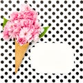 Cherry tree blossom ice cream waffle cone paper tag Royalty Free Stock Photo