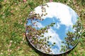 cherry tree blossoms reflection in round mirror Royalty Free Stock Photo