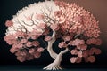 Cherry tree blosson on black background, paper cut art, Japanese sakura tree, Generative AI