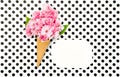 Cherry tree flowers ice cream waffle cone paper tag Royalty Free Stock Photo