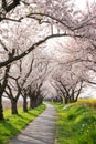 Cherry Tree Path. Springtime View of a Pathway Lined with Cherry Trees in Blossom Royalty Free Stock Photo
