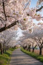 Cherry Tree Path. Springtime View of a Pathway Lined with Cherry Trees in Blossom Royalty Free Stock Photo