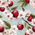 Cherry tree seamless pattern, created with generative AI Royalty Free Stock Photo