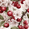 Cherry tree seamless pattern, created with generative AI Royalty Free Stock Photo