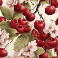 Cherry tree seamless pattern, created with generative AI Royalty Free Stock Photo