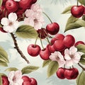 Cherry tree seamless pattern, created with generative AI Royalty Free Stock Photo